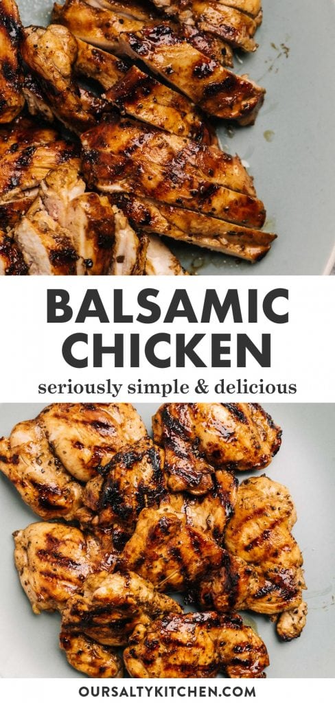 Pinterest collage for grilled balsamic chicken thighs.