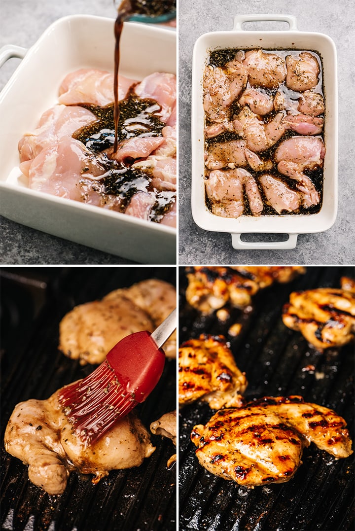 A collage showing how to make balsamic chicken step by step.
