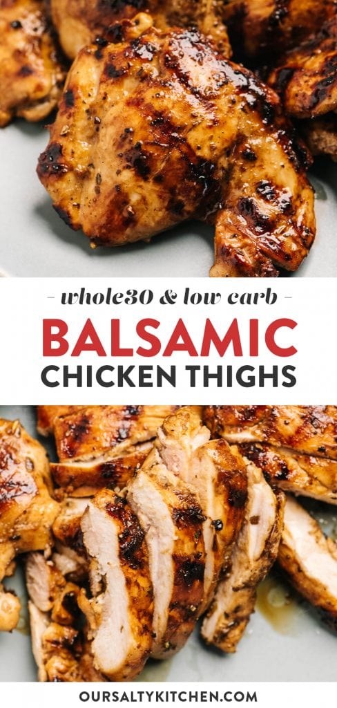 Pinterest collage for whole30 and low carb balsamic chicken thighs.