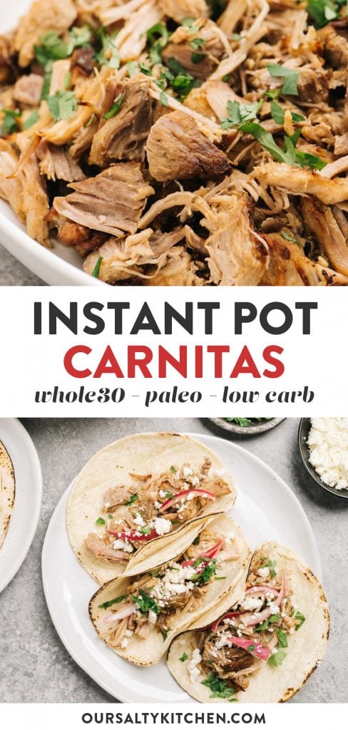 Pinterest collage for instant pot carnitas recipe.