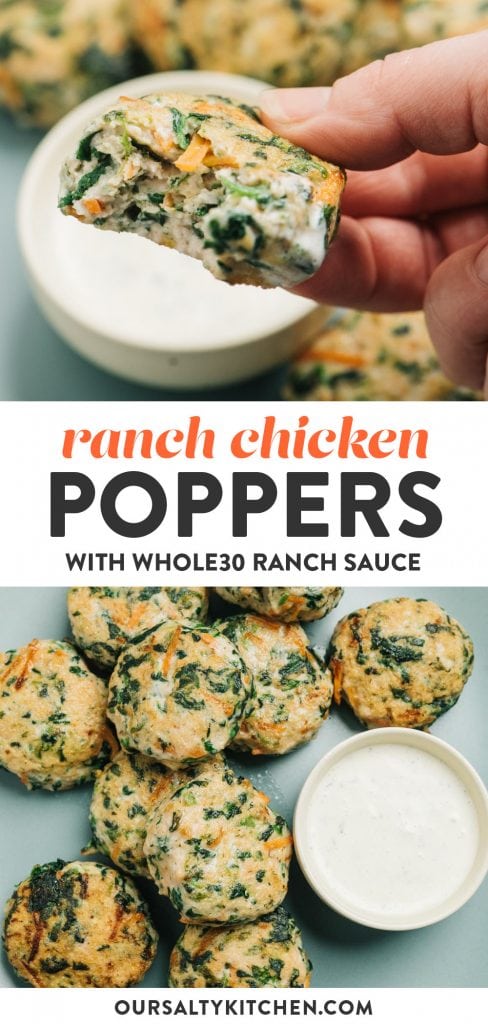 Pinterest collage for Whole30 ranch chicken meatballs