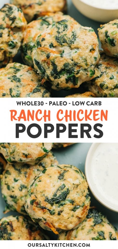 Pinterest collage for Whole30 ranch chicken poppers