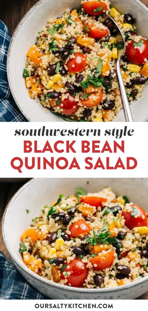 Pinterest collage for a black bean quinoa salad with southwestern style flavors.