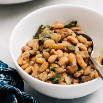A small bowl of mexican style instant pot pinto beans.