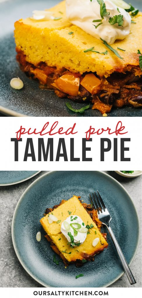 Pinterest collage for a pulled pork tamale pie recipe.