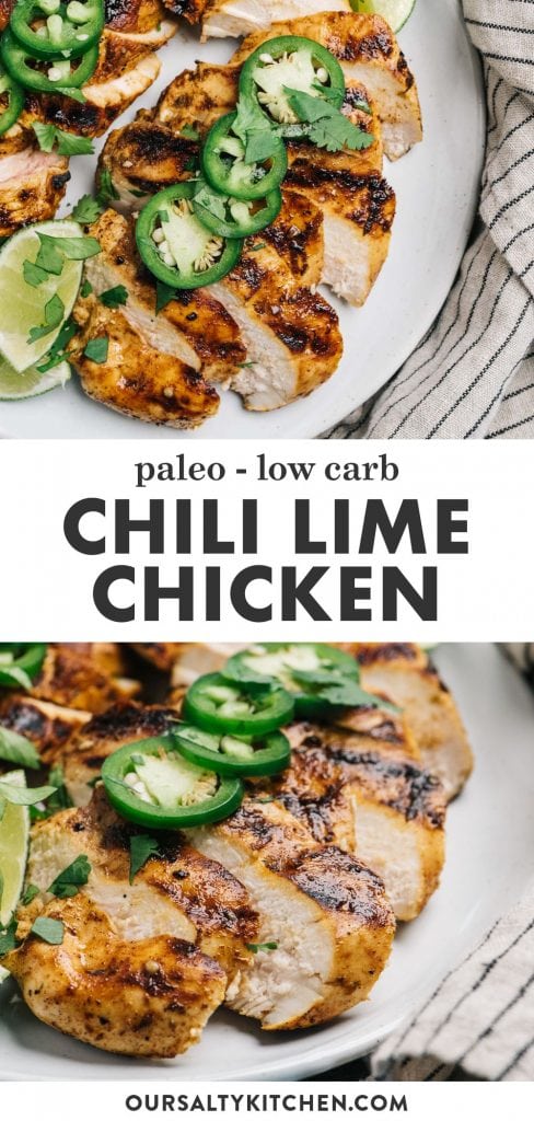 Pinterest collage for a paleo chili lime chicken recipe.