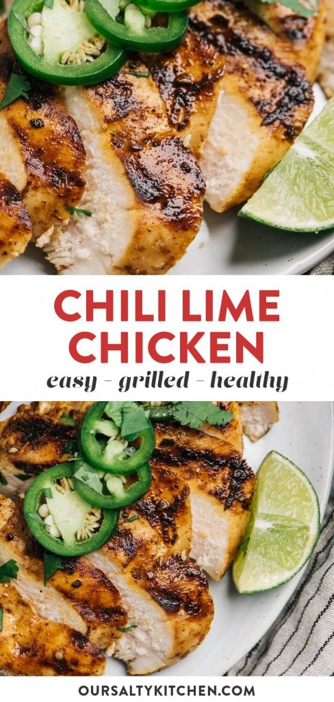 Pinterest collage for a quick and healthy grilled chicken lime chicken recipe.