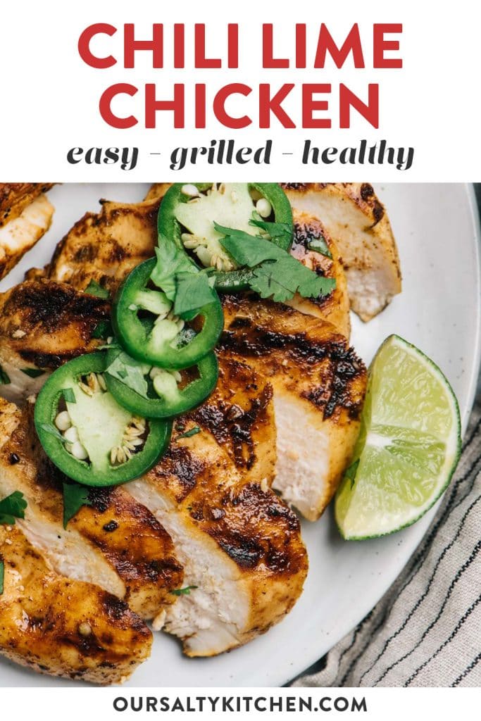 Pinterest image for a quick and healthy grilled chicken lime chicken recipe.