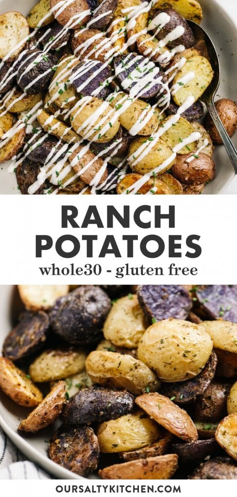 Pinterest collage for whole30 ranch potatoes recipe.