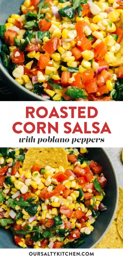 Pinterest collage for a roasted corn salsa recipe.