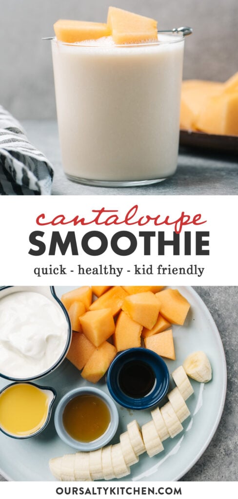 Pinterest collage for a cantaloupe smoothie recipe.