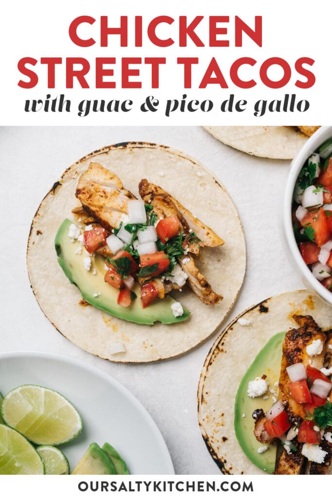 Pinterest image for a chicken street tacos recipe.