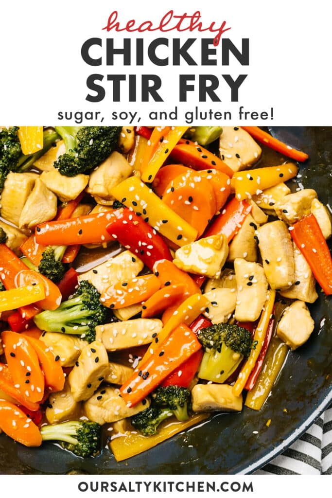 Pinterest image for a healthy paleo chicken stir fry recipe.