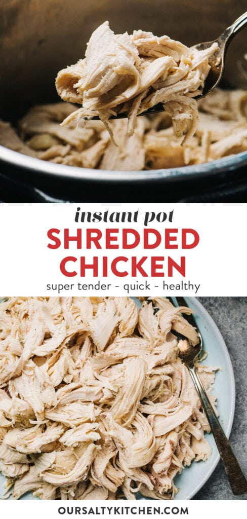 Pinterest collage for a healthy instant pot shredded chicken recipe.