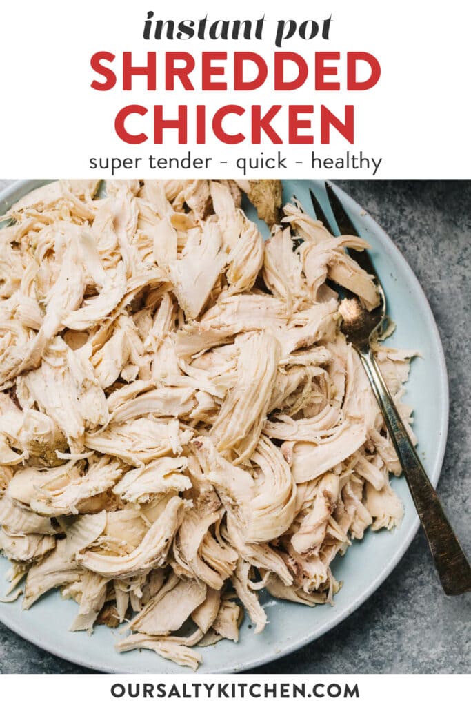 Pinterest image for a healthy instant pot shredded chicken recipe.
