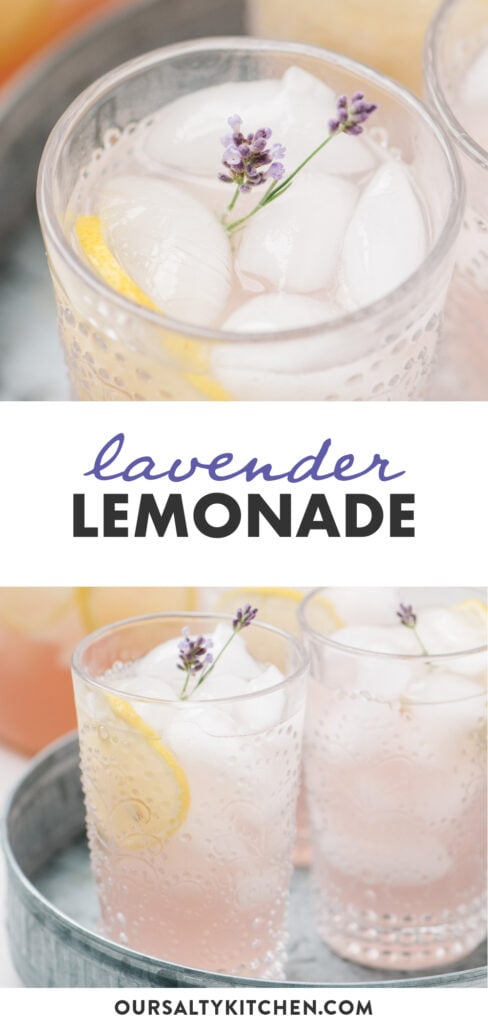 Pinterest collage for a lavender lemonade recipe.