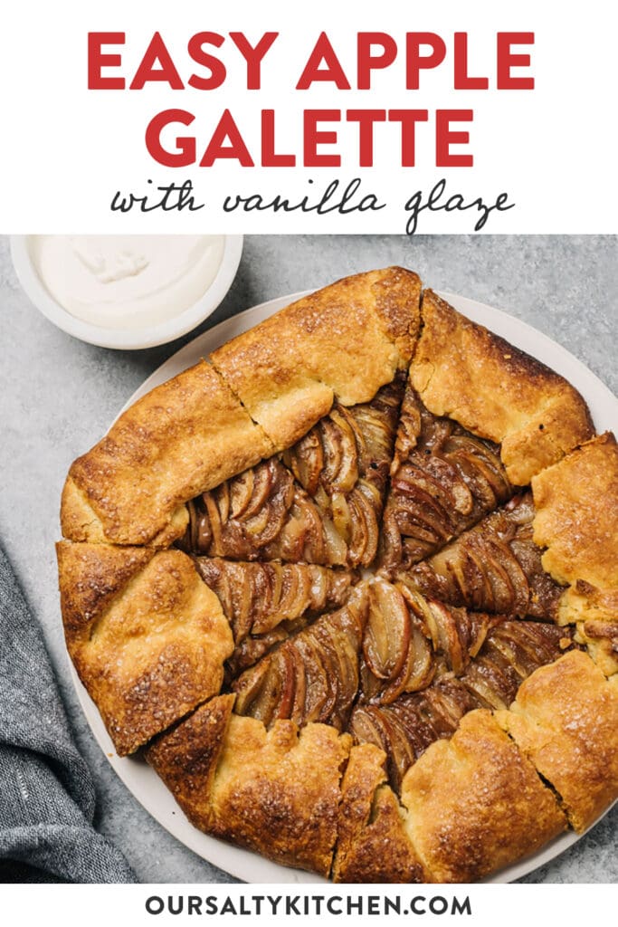 Pinterest image for an apple galette recipe with vanilla glaze.