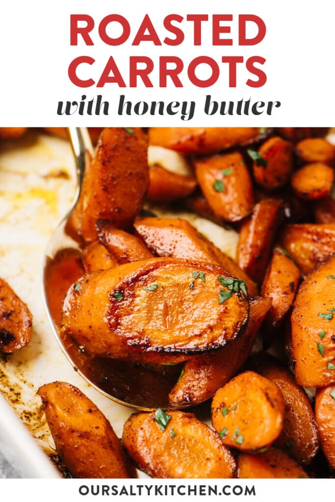Pinterest image for a honey roasted carrots recipe.