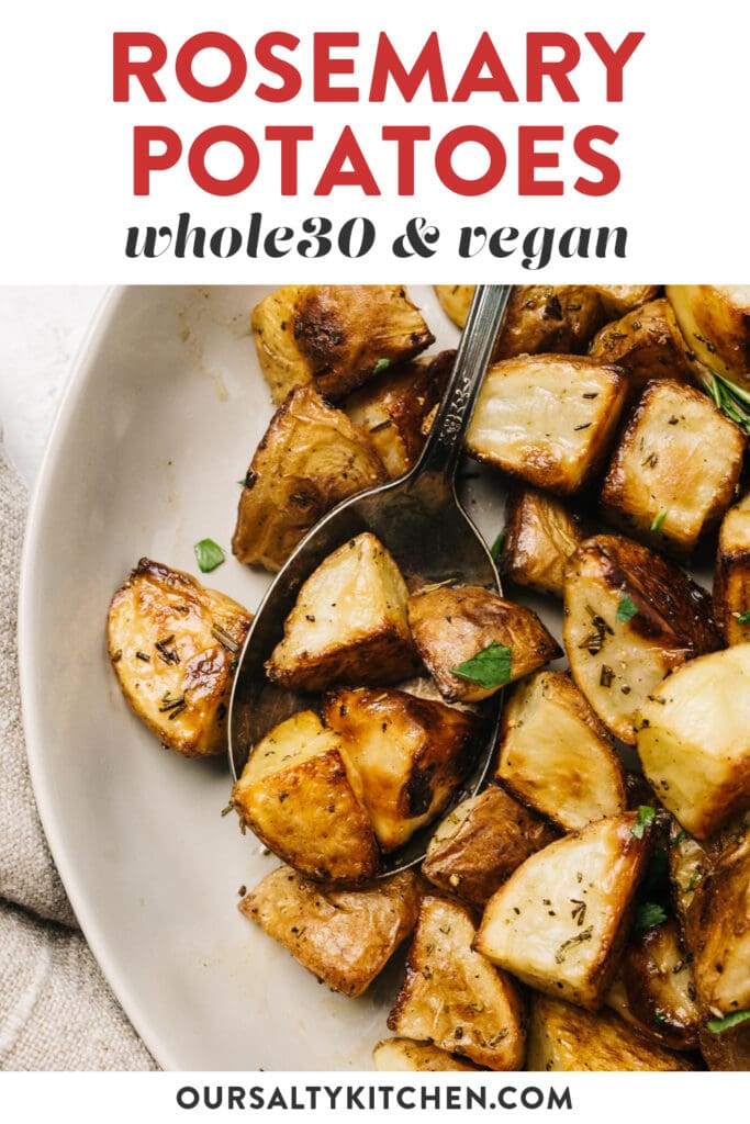 Pinterest image for a rosemary roasted potato recipe.