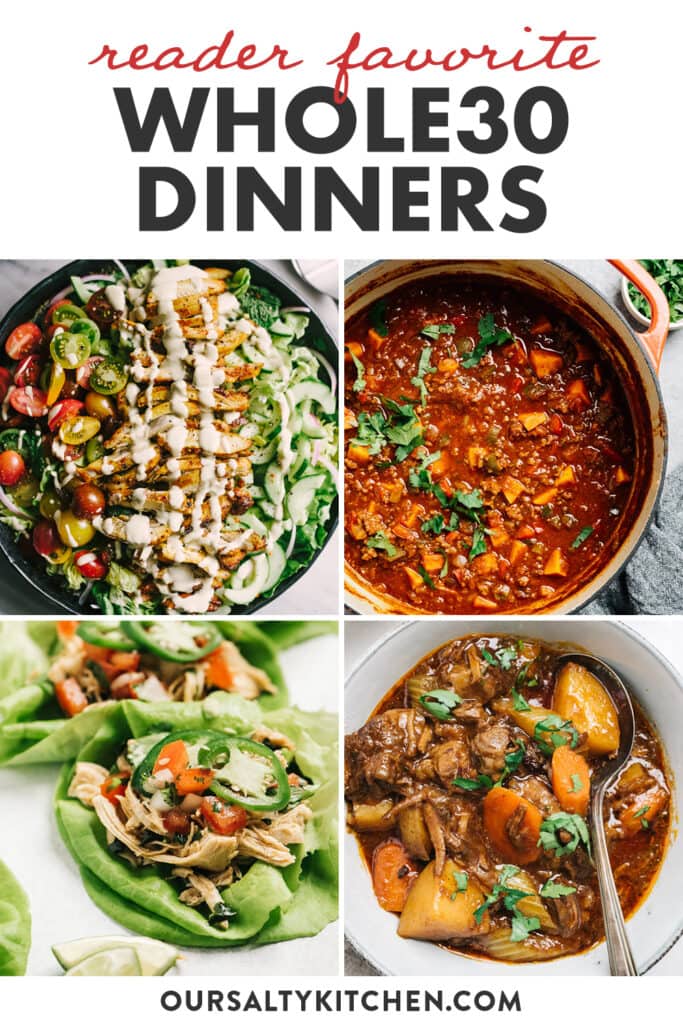 Pinterest image for a collection of Whole30 dinner recipes.