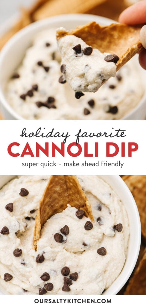 Pinterest collage for a cannoli dip recipe.
