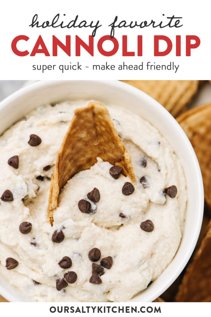 Pinterest image for a cannoli dip recipe.