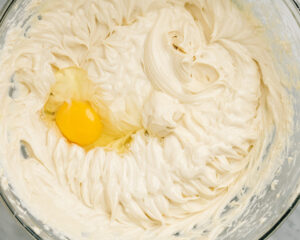 Creamed cream cheese and brown sugar with an egg added.