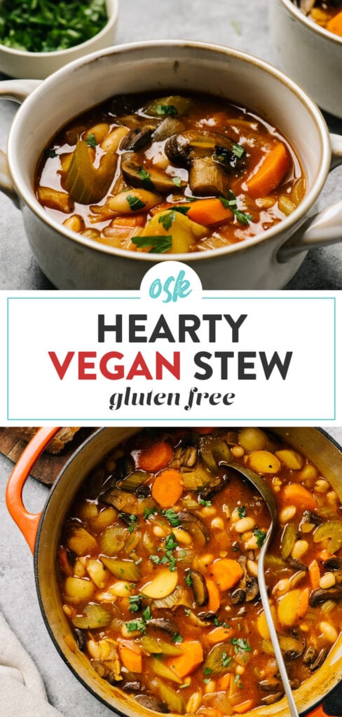 Pinterest collage for a vegan stew recipe.