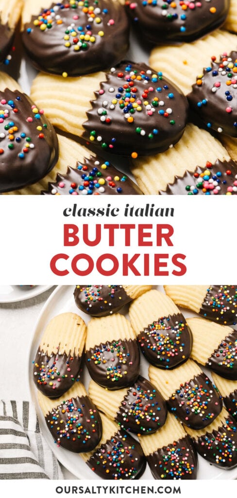 Pinterest collage for bakery style italian butter cookies recipe.