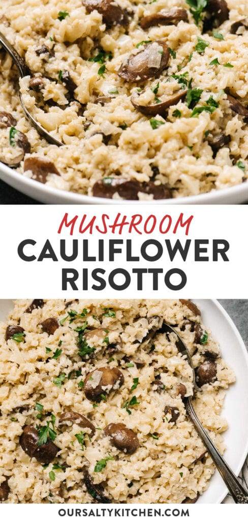 Pinterest collage for cauliflower risotto with mushrooms.