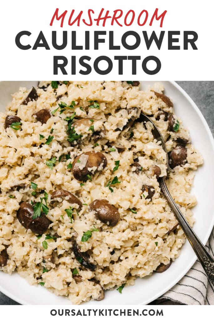 Pinterest image for cauliflower risotto with mushrooms.