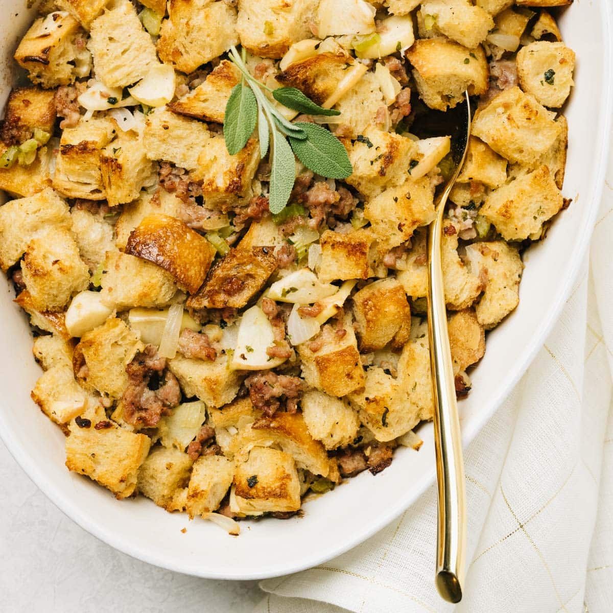 Sausage Stuffing with Herbs and Apples - Our Salty Kitchen