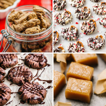 A collage of easy homemade edible gifts for the holidays.