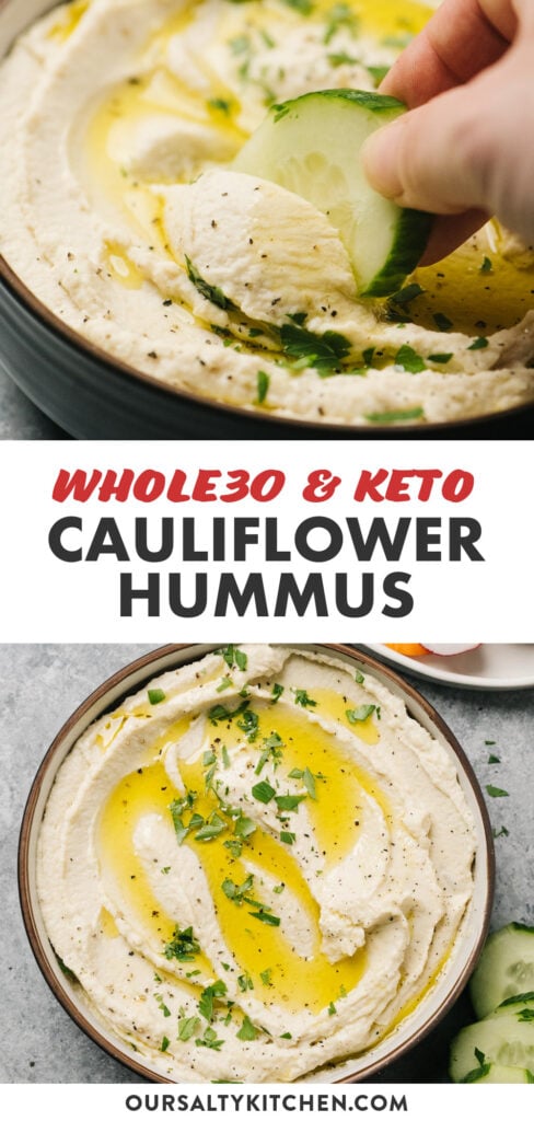 Pinterest collage for keto cauliflower hummus.