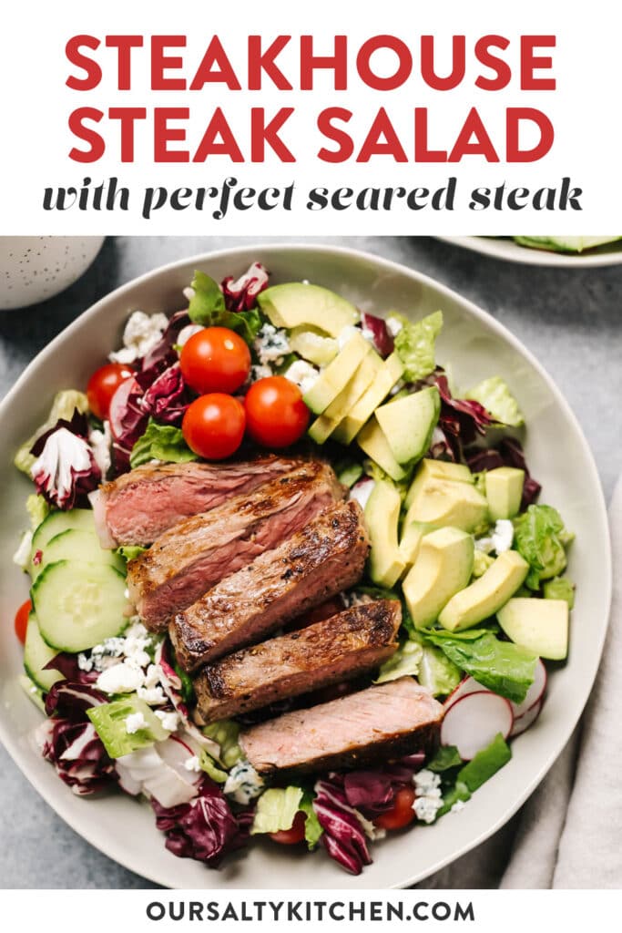 Pinterest image for a steakhouse style steak salad.