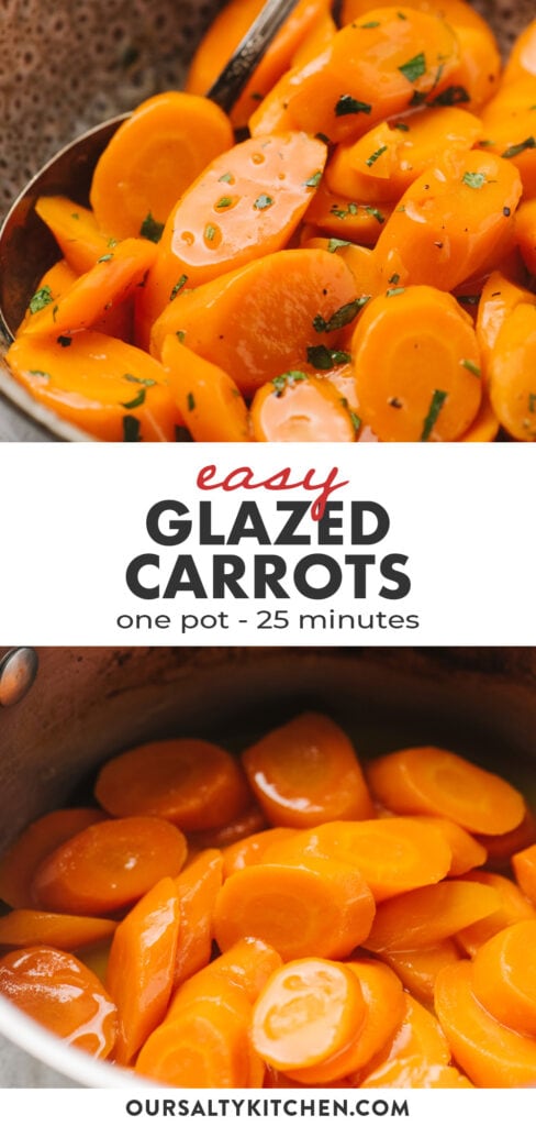 Pinterest collage for easy glazed carrots recipe.