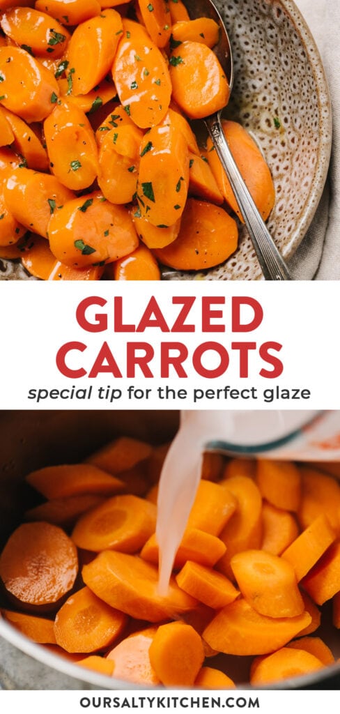 Pinterest collage for glazed carrots with honey, maple syrup, or brown sugar.