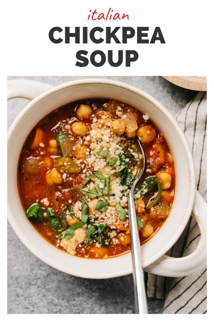 Pinterest image for chickpea vegetable soup.