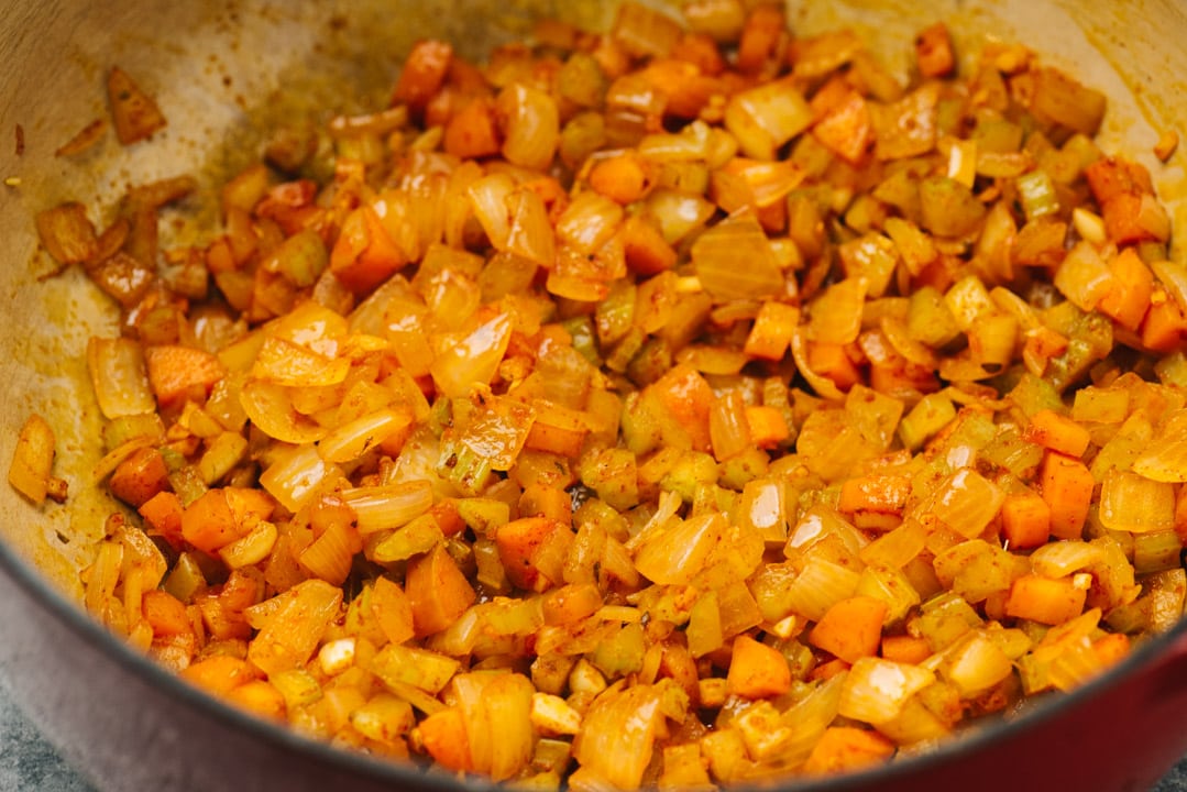 Sautéed onions, carrots, and celery with garlic, paprika and oregano.