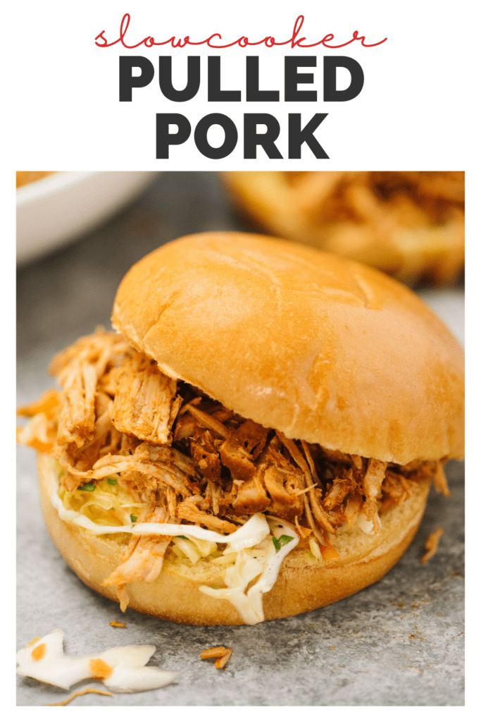 Pinterest image for pulled pork make in a slow cooker.