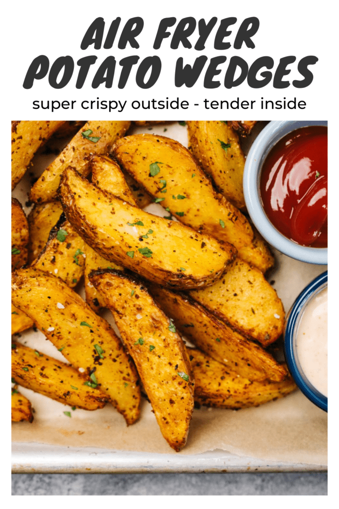 Pinterest image for an air fryer potato wedges recipe.