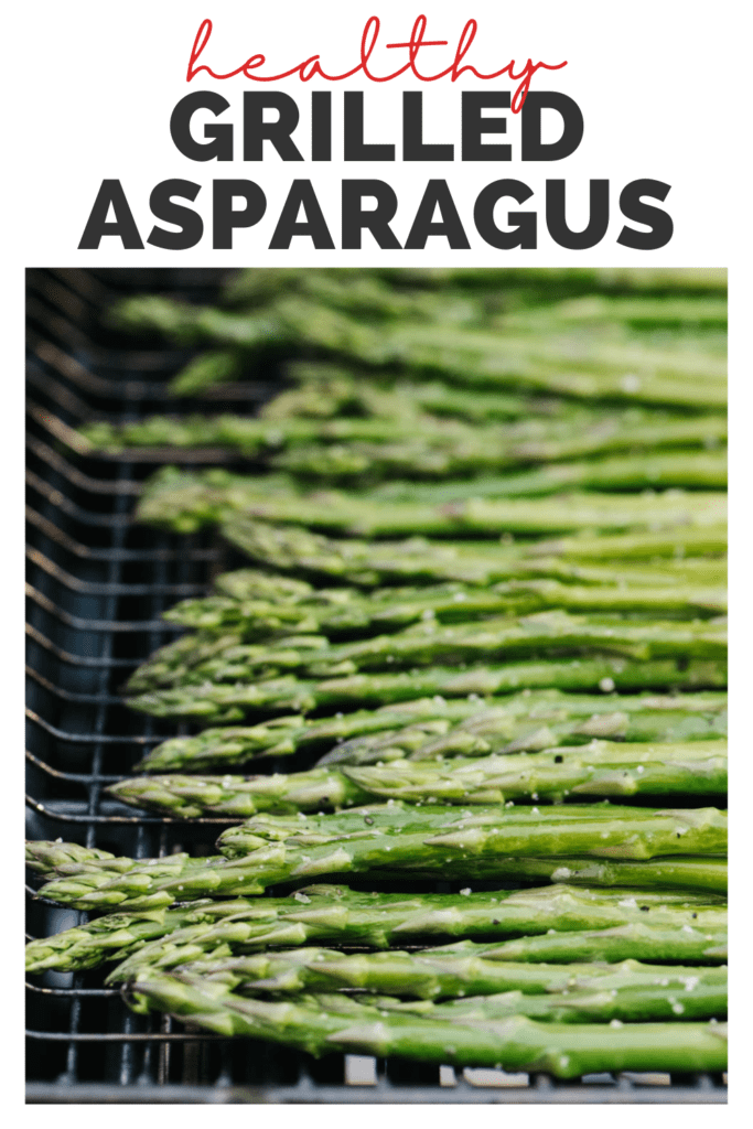Pinterest image for a grilled asparagus recipe.