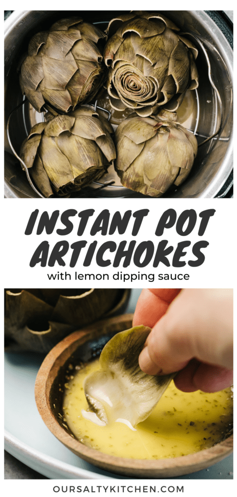 Pinterest collage for instant pot artichokes.