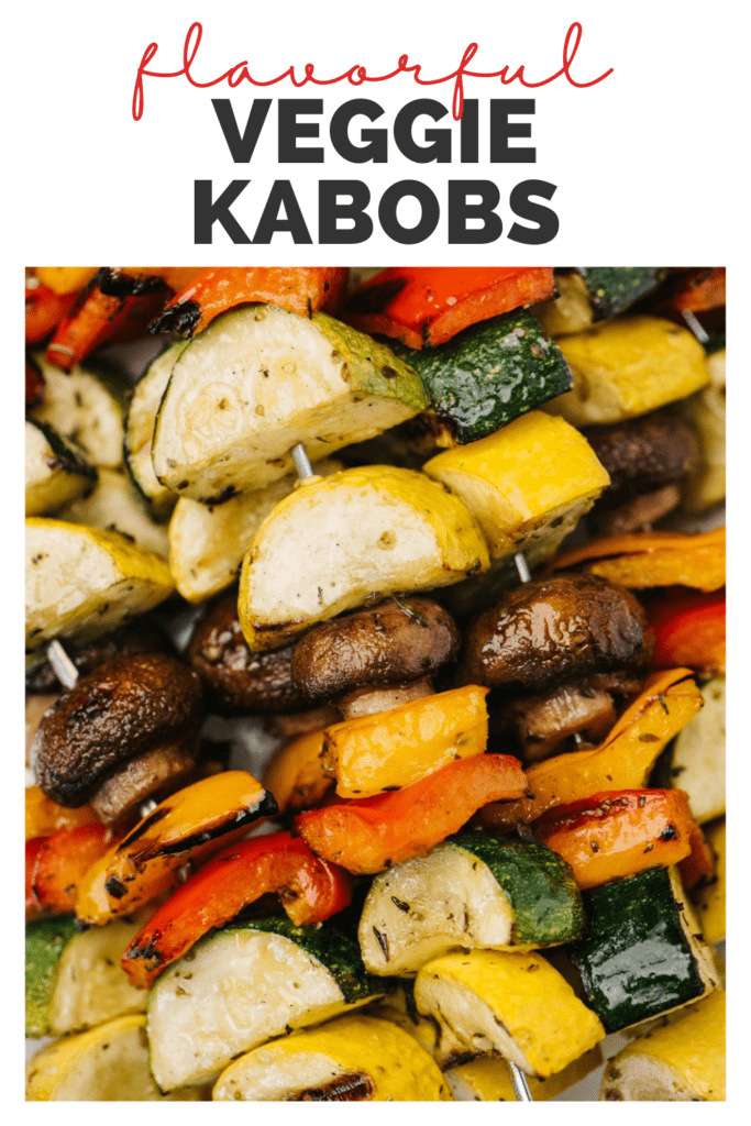 Pinterest image for grilled veggie kabob recipe.