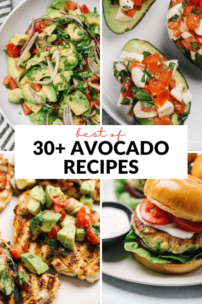 A collage of avocado recipes.