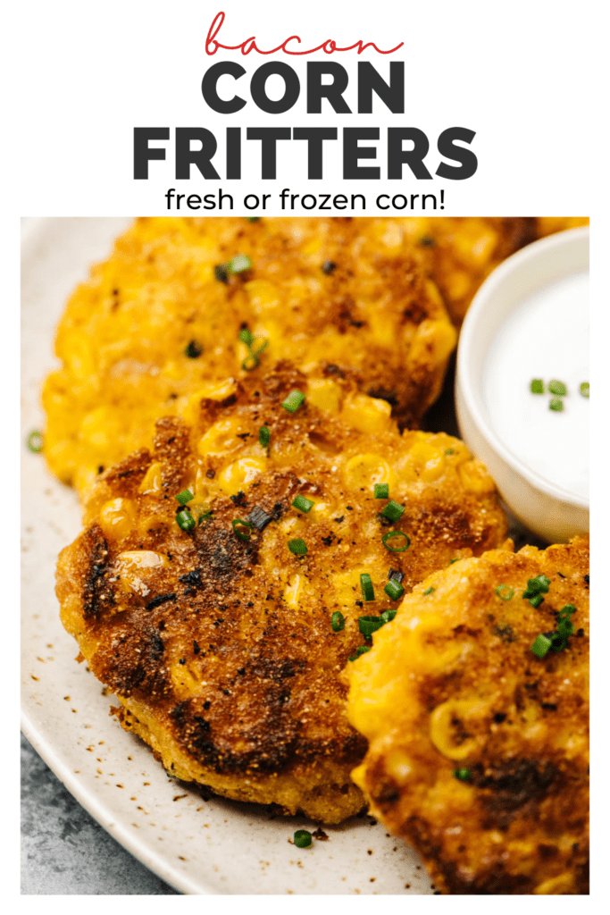 Pinterest image for a pan fried corn fritters recipe.