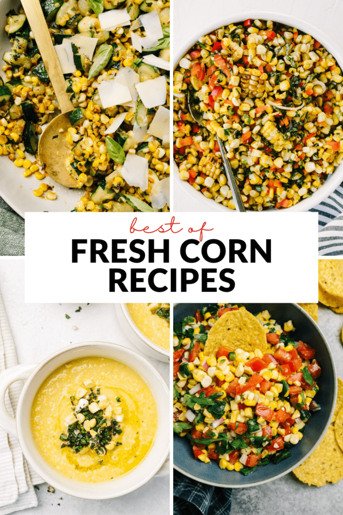 A collage of images showing summer corn recipes.