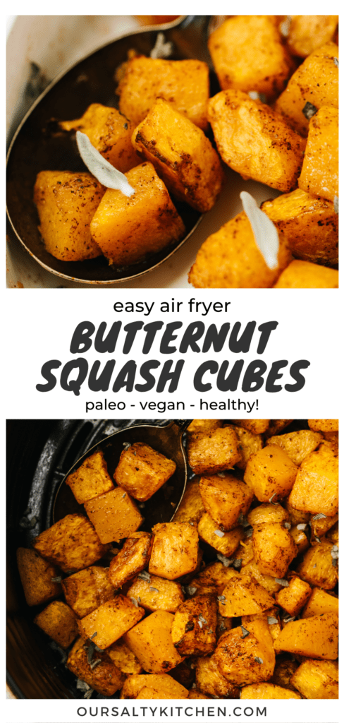 Pinterest collage for healthy butternut squash in the air fryer.