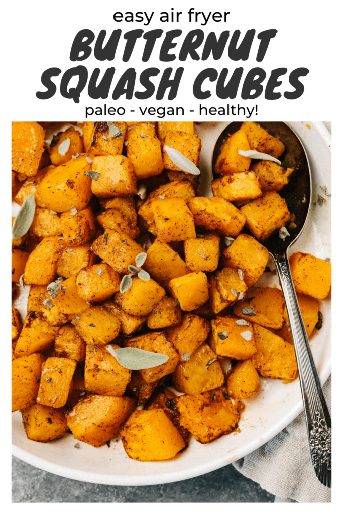 Pinterest image for healthy butternut squash in the air fryer.