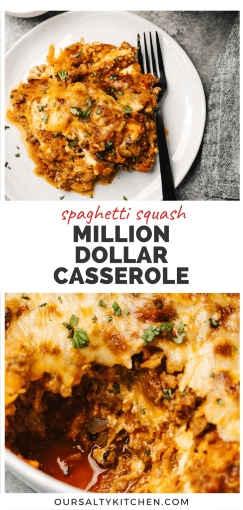 Pinterest collage for a healthy million dollar lasagna recipe made with spaghetti squash.